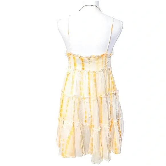 🆕 Gorgeous Yellow White TieDyed Tiered Spaghetti Strap Babydoll Dress SM NWT - Picture 7 of 9